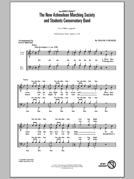 Learn to play David Briner The New Ashmolean Marching Society And Students Conservatory Band sheet music for TTBB Choir in minutes. Price: 3.9900$ David Briner The New Ashmolean Marching Society And Students Conservatory Band sheet music notes and chords arranged for TTBB Choir