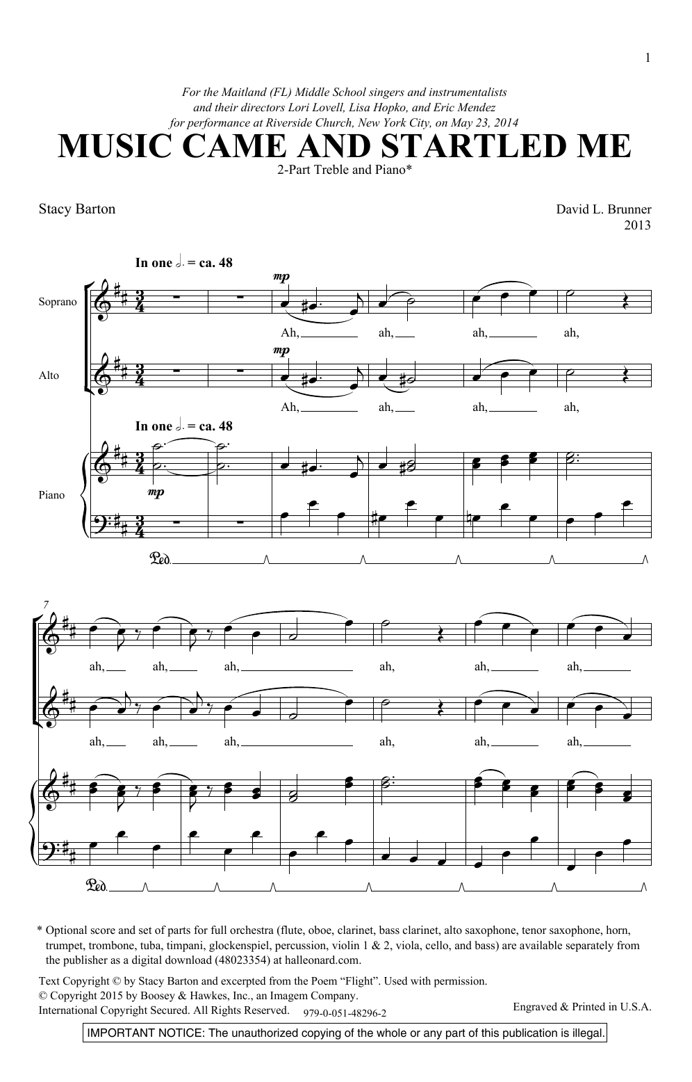 Learn to play David Brunner Music Came And Startled Me sheet music for 2-Part Choir in minutes. Price: 3.9900$ David Brunner Music Came And Startled Me sheet music notes and chords arranged for 2-Part Choir
