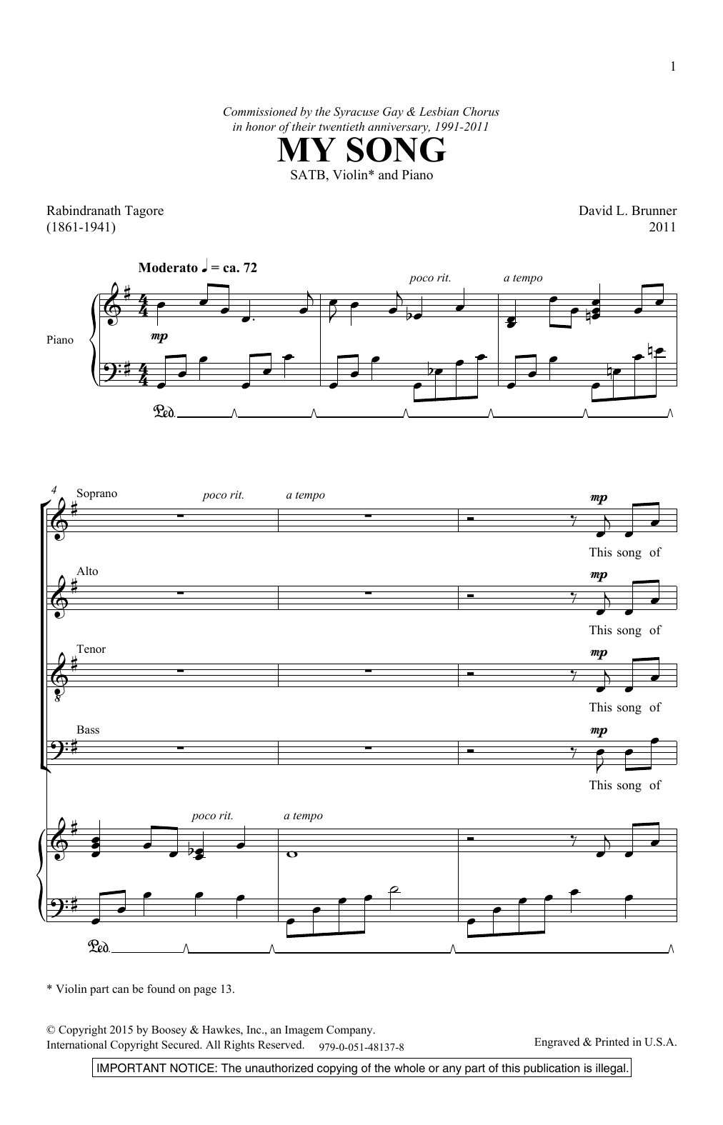 David Brunner My Song sheet music notes and chords. Download Printable PDF.