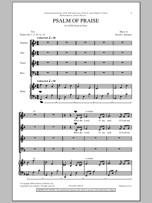 David Brunner Psalm Of Praise sheet music notes and chords. Download Printable PDF.