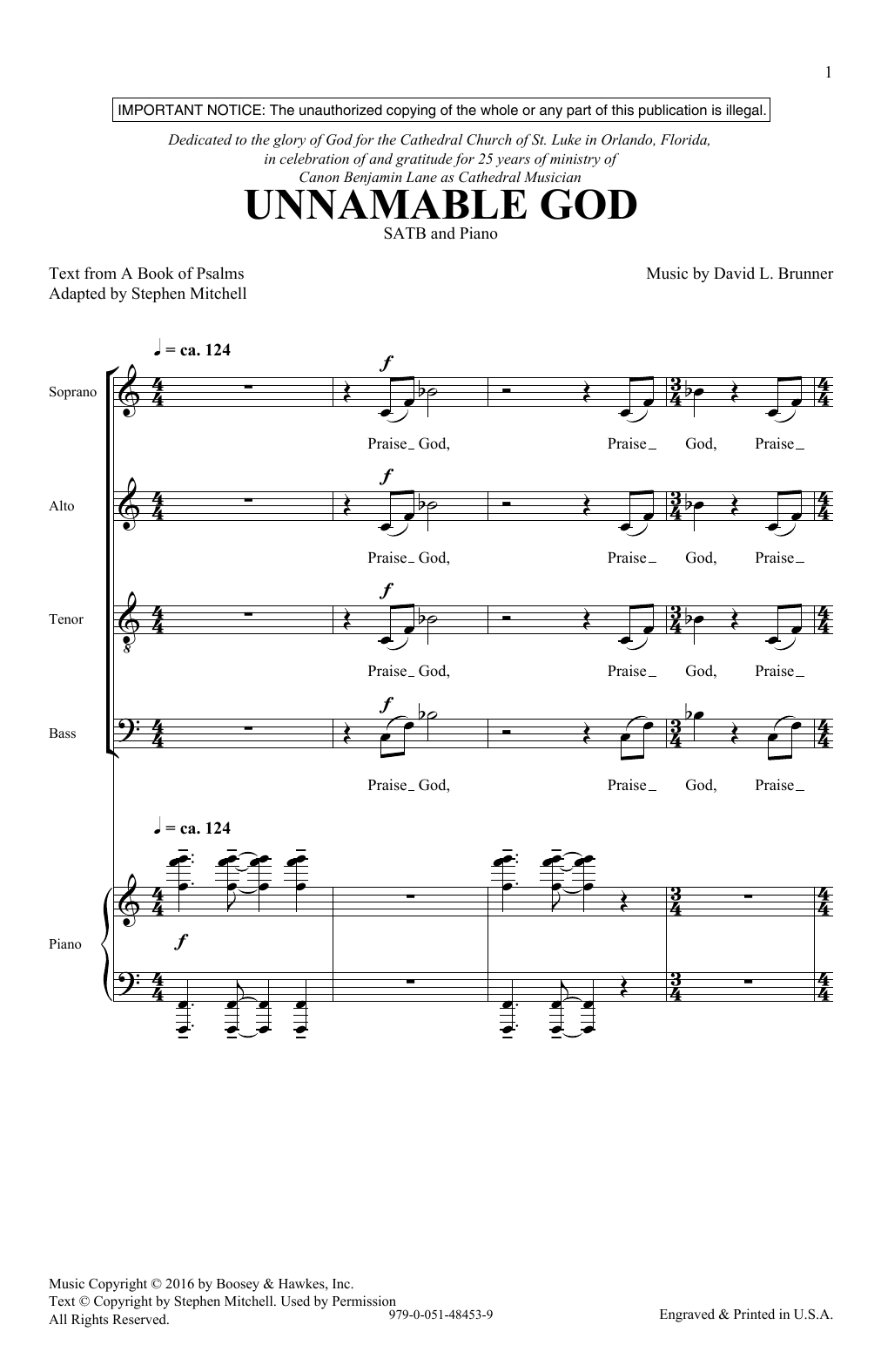 David Brunner Unnamable God sheet music notes and chords. Download Printable PDF.