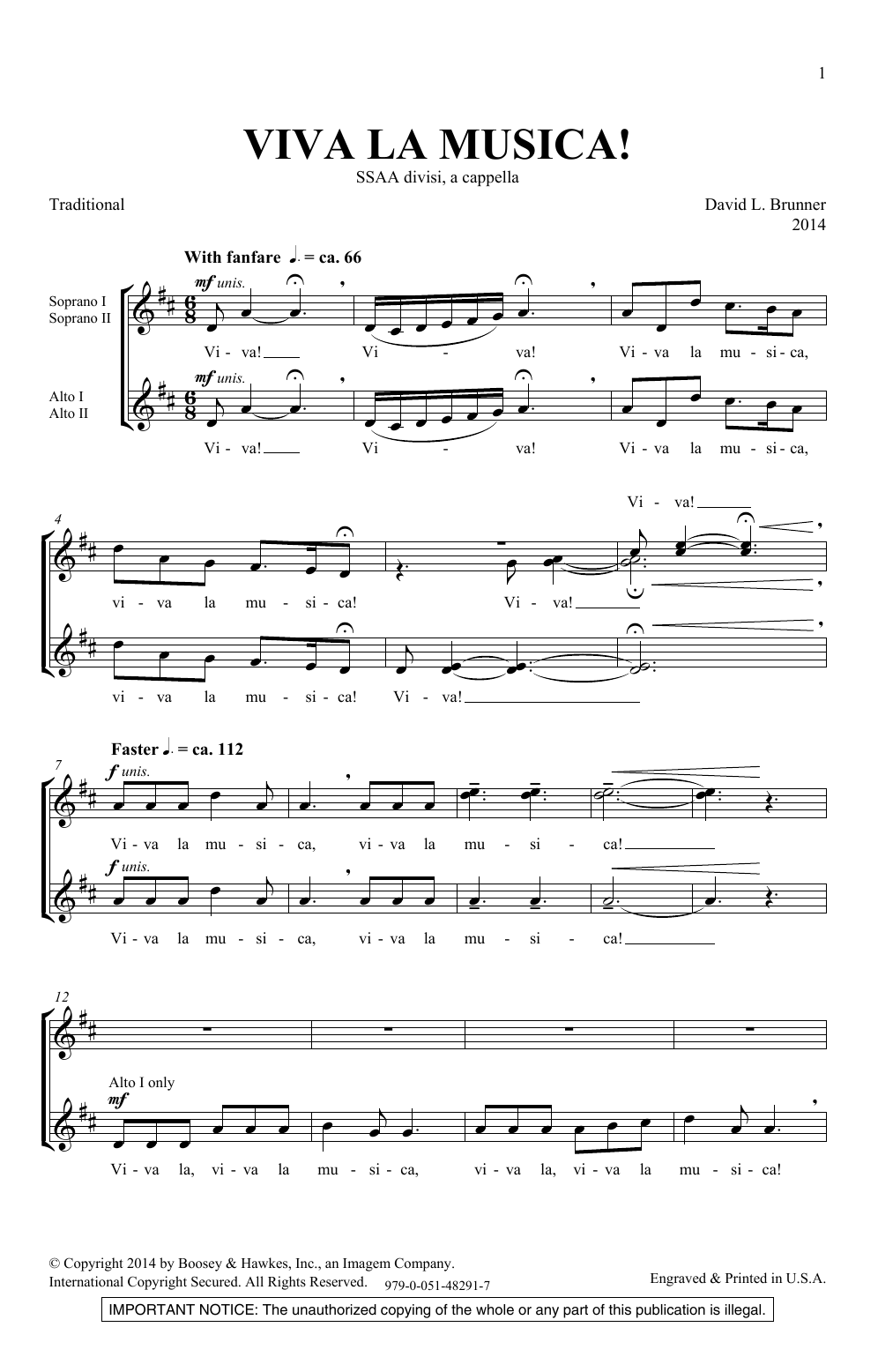 David Brunner Viva La Musica sheet music notes and chords. Download Printable PDF.