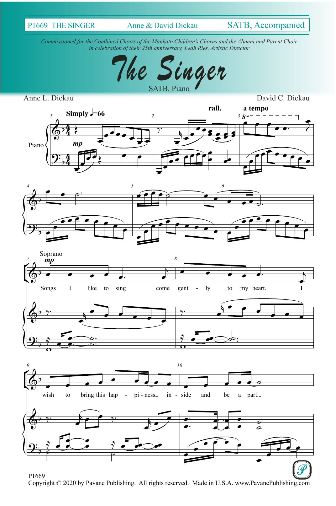 David C. Dickau The Singer sheet music notes and chords. Download Printable PDF.