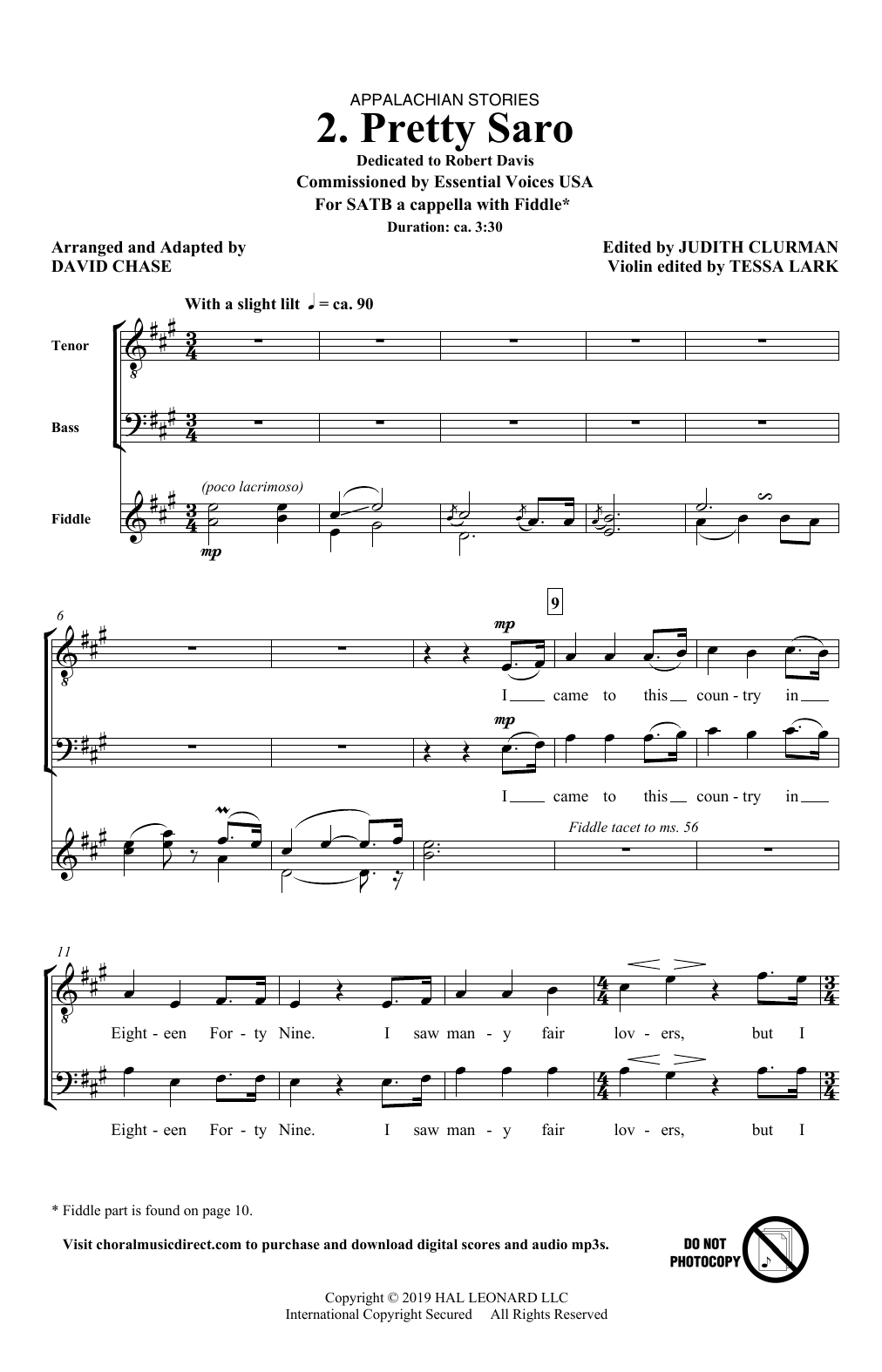 Learn to play David Chase Pretty Saro (No. 2 from Appalachian Stories) sheet music for SATB Choir in minutes. Price: 3.9900$ David Chase Pretty Saro (No. 2 from Appalachian Stories) sheet music notes and chords arranged for SATB Choir