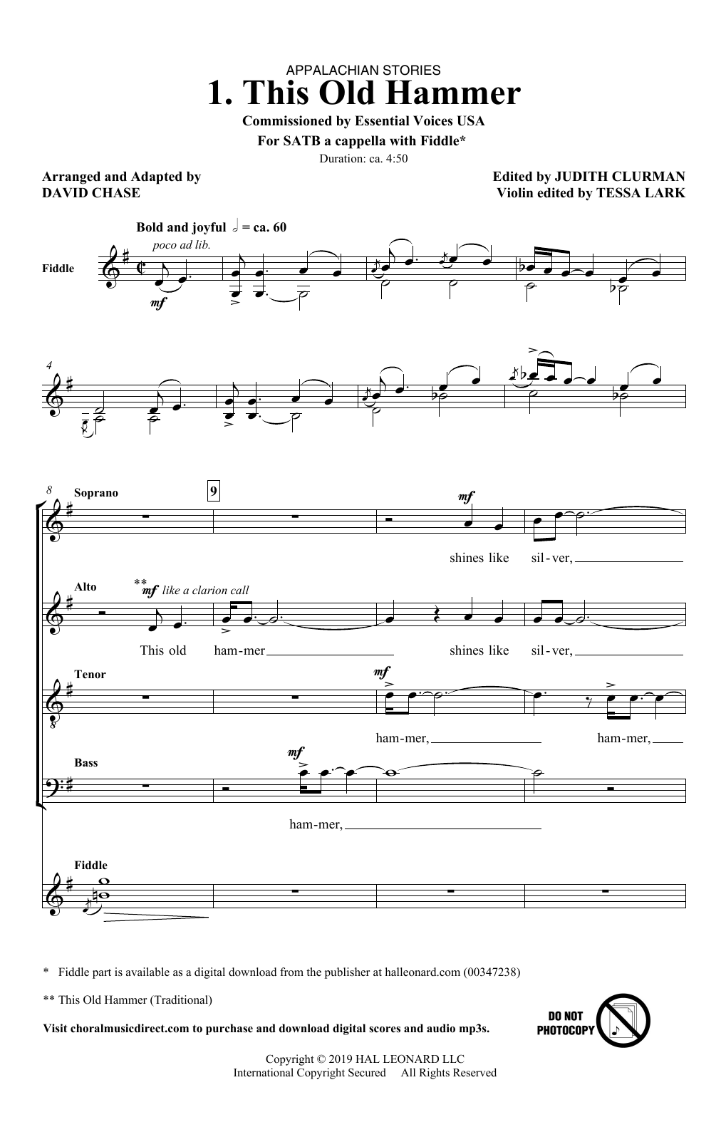 Learn to play David Chase This Old Hammer (No. 1 from Appalachian Stories) sheet music for SATB Choir in minutes. Price: 3.9900$ David Chase This Old Hammer (No. 1 from Appalachian Stories) sheet music notes and chords arranged for SATB Choir