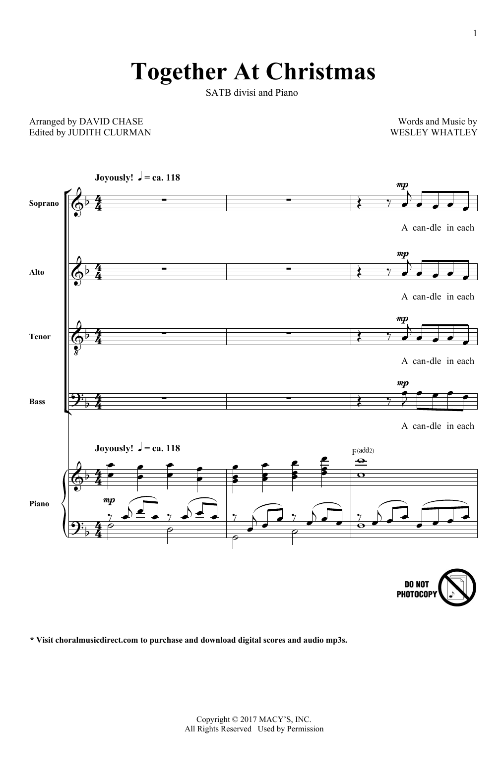 David Chase Together At Christmas sheet music notes and chords. Download Printable PDF.