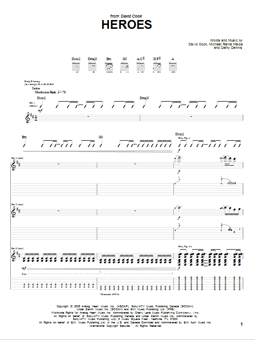 David Cook Heroes sheet music notes and chords. Download Printable PDF.