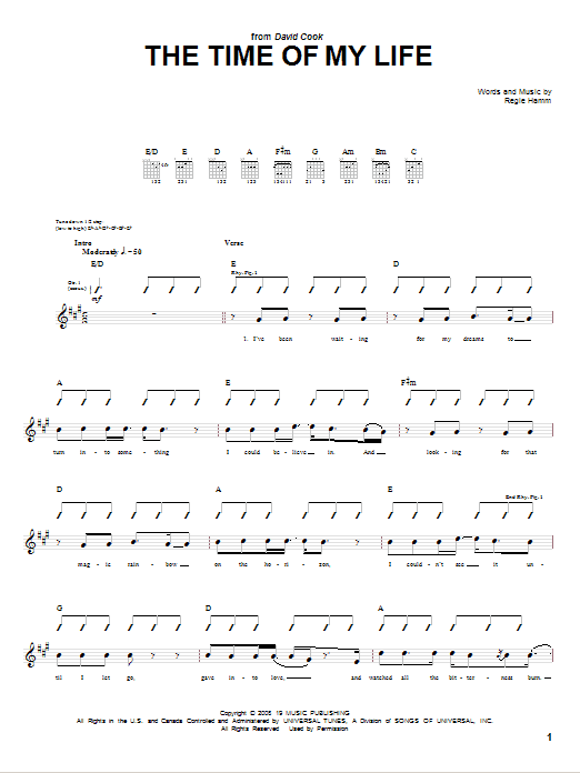 David Cook Time Of My Life Sheet Music Pdf Notes Chords Rock Score Guitar Tab Download Printable Sku 73431