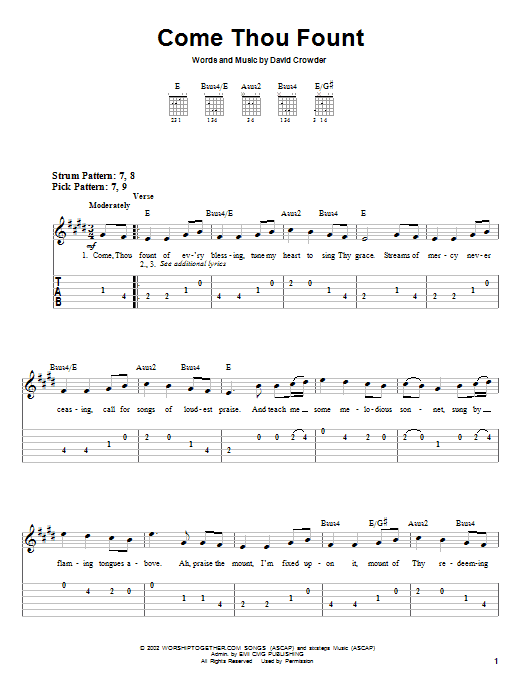 David Crowder Band Come Thou Fount sheet music notes and chords. Download Printable PDF.