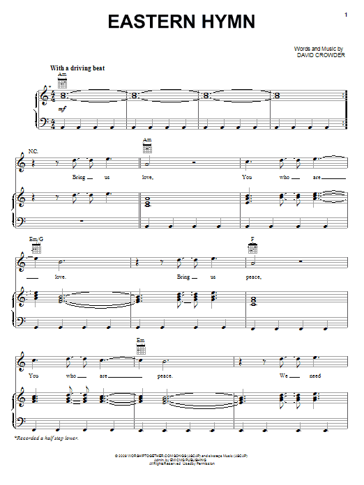 David Crowder Band Eastern Hymn sheet music notes and chords. Download Printable PDF.