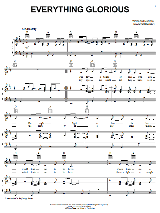 David Crowder Band Everything Glorious Sheet Music Pdf Notes Chords Christian Score Piano Vocal Guitar Right Hand Melody Download Printable Sku