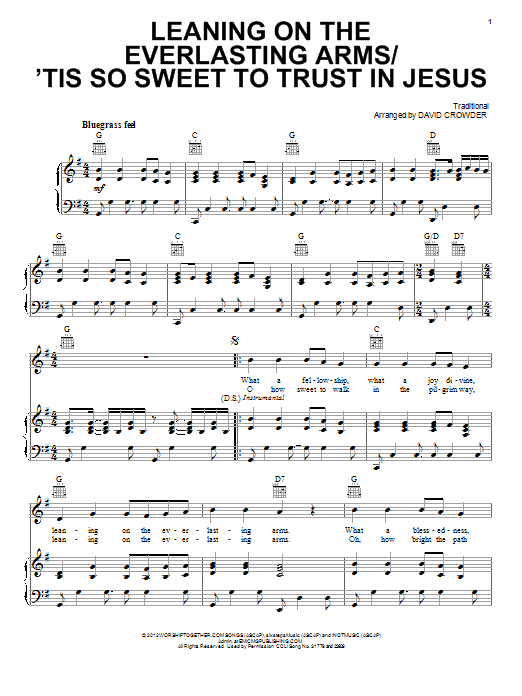 David Crowder Band Leaning On The Everlasting Arms Tis So Sweet To Trust In Jesus Sheet Music Pdf Notes Chords Christian Score Piano Vocal Guitar Right Hand Melody Download Printable