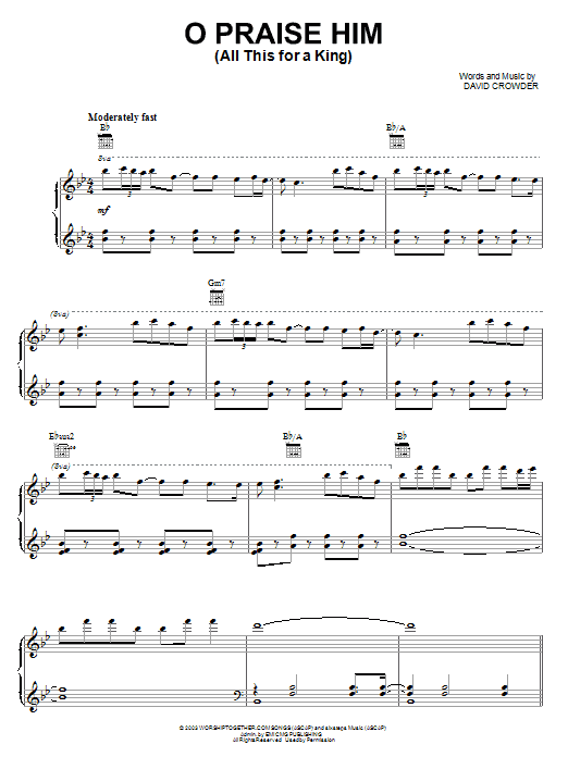 David Crowder Band O Praise Him (All This For A King) sheet music notes and chords. Download Printable PDF.