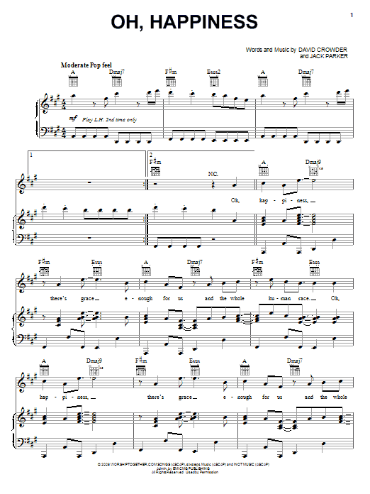 David Crowder Band Oh, Happiness sheet music notes and chords. Download Printable PDF.