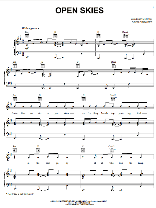 David Crowder Band Open Skies sheet music notes and chords. Download Printable PDF.