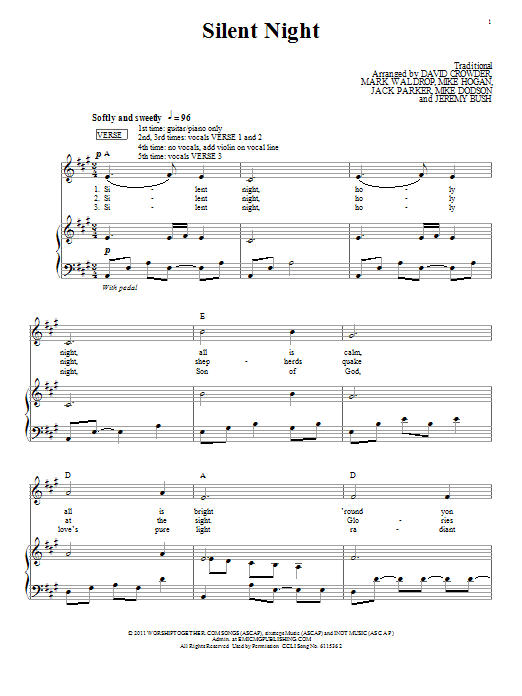 David Crowder Band Silent Night sheet music notes and chords. Download Printable PDF.