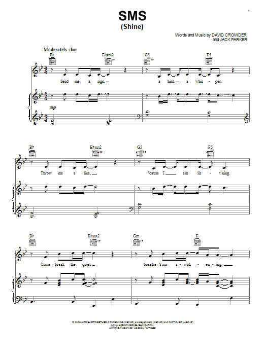 David Crowder Band Sms Shine Sheet Music Pdf Notes Chords Christian Score Piano Vocal Guitar Right Hand Melody Download Printable Sku 72281