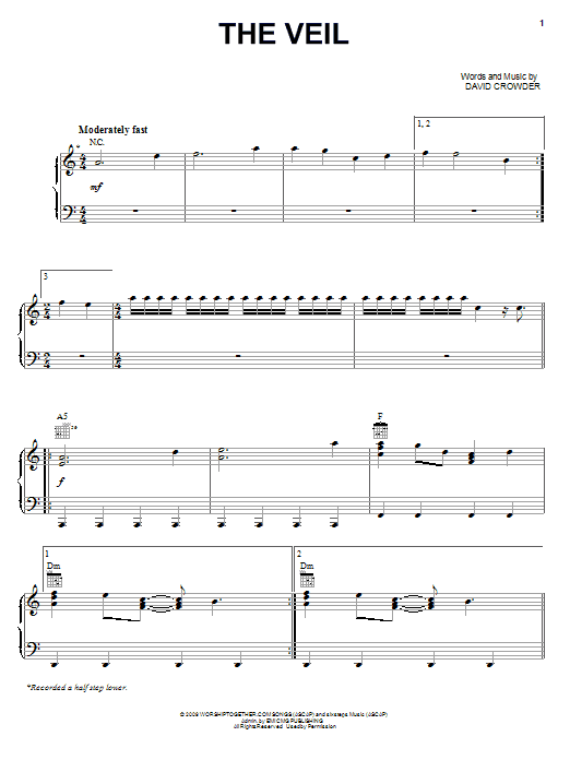 David Crowder Band The Veil sheet music notes and chords. Download Printable PDF.