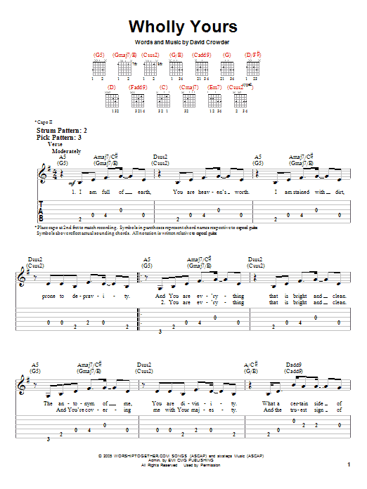 David Crowder Band "Wholly Yours" Sheet Music For Easy Guitar Tab ...