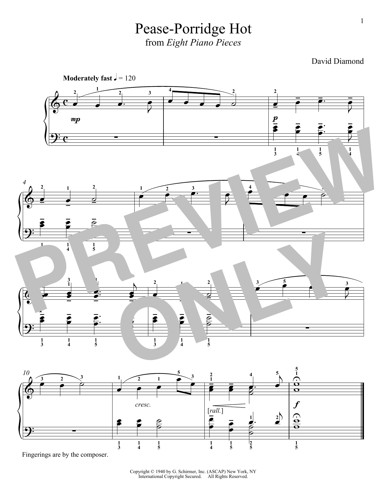 David Diamond Pease-Porridge Hot sheet music notes and chords. Download Printable PDF.