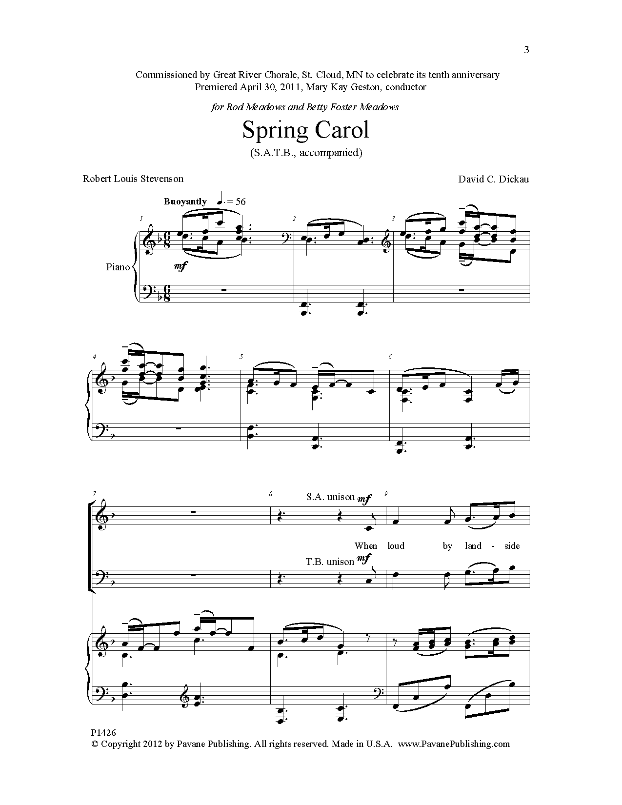 David Dickau Spring Carol sheet music notes and chords. Download Printable PDF.