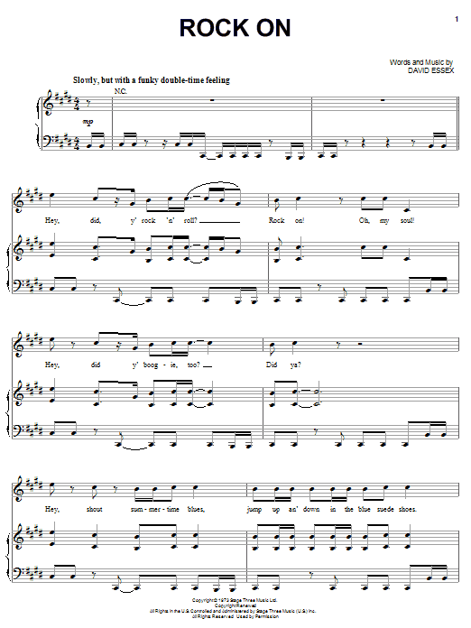 David Essex Rock On sheet music notes and chords. Download Printable PDF.