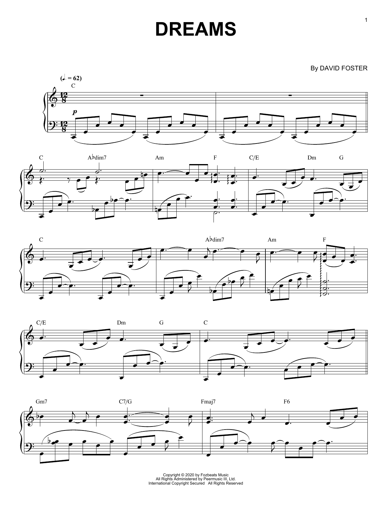 David Foster Dreams sheet music notes and chords. Download Printable PDF.