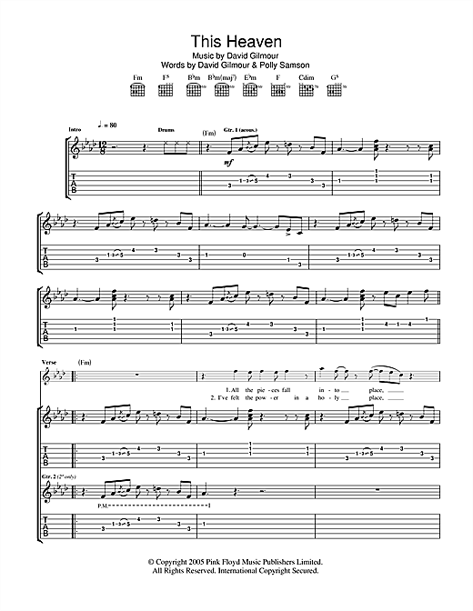 David Gilmour This Heaven sheet music notes and chords. Download Printable PDF.