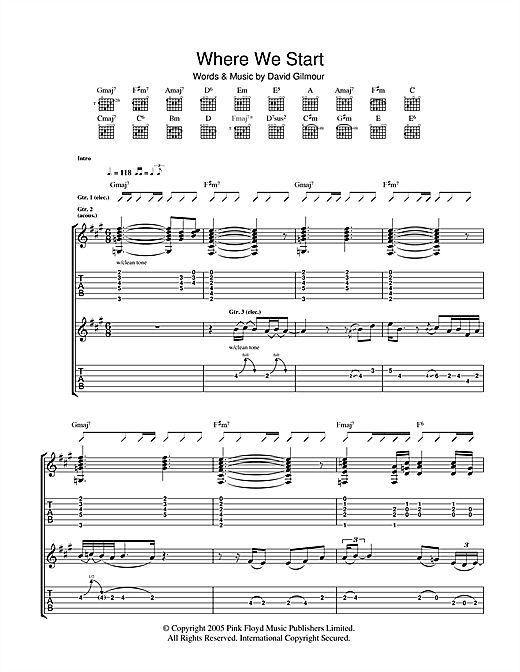 David Gilmour Where We Start sheet music notes and chords. Download Printable PDF.