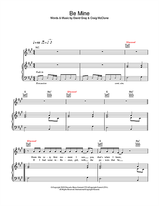 David Gray Be Mine sheet music notes and chords. Download Printable PDF.