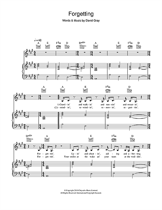 David Gray Forgetting sheet music notes and chords. Download Printable PDF.