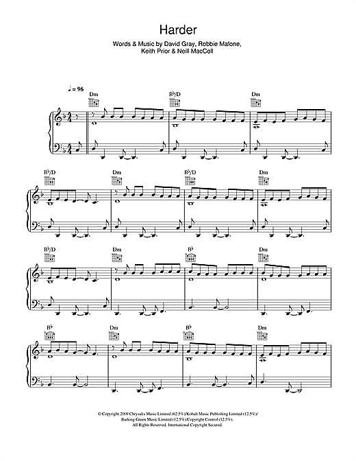 David Gray Harder sheet music notes and chords. Download Printable PDF.