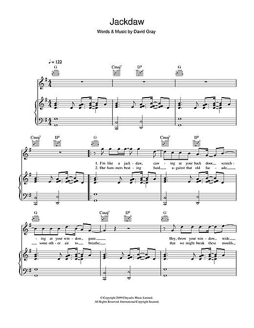 David Gray Jackdaw sheet music notes and chords. Download Printable PDF.