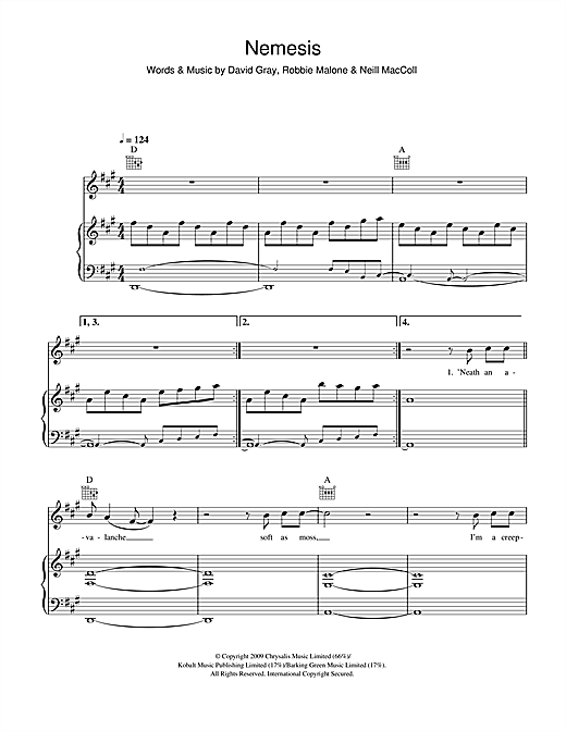 David Gray Nemesis sheet music notes and chords. Download Printable PDF.