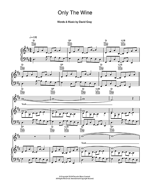 Learn to play David Gray Only The Wine sheet music for Piano, Vocal & Guitar (Right-Hand Melody) in minutes. David Gray Only The Wine sheet music notes and chords. Download Printable PDF.