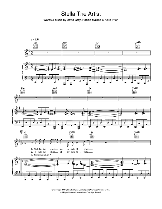 David Gray Stella The Artist sheet music notes and chords. Download Printable PDF.