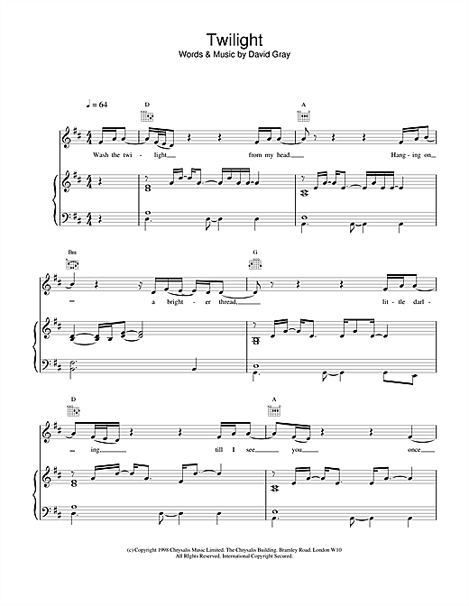 David Gray Twilight sheet music notes and chords. Download Printable PDF.