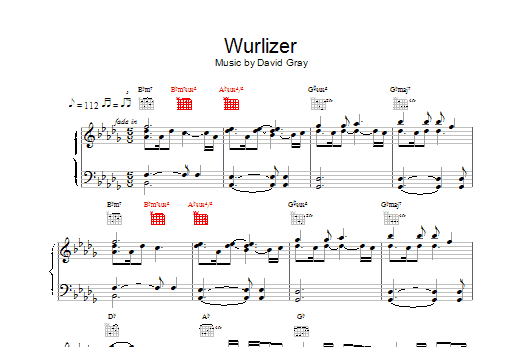 David Gray Wurlizer sheet music notes and chords. Download Printable PDF.