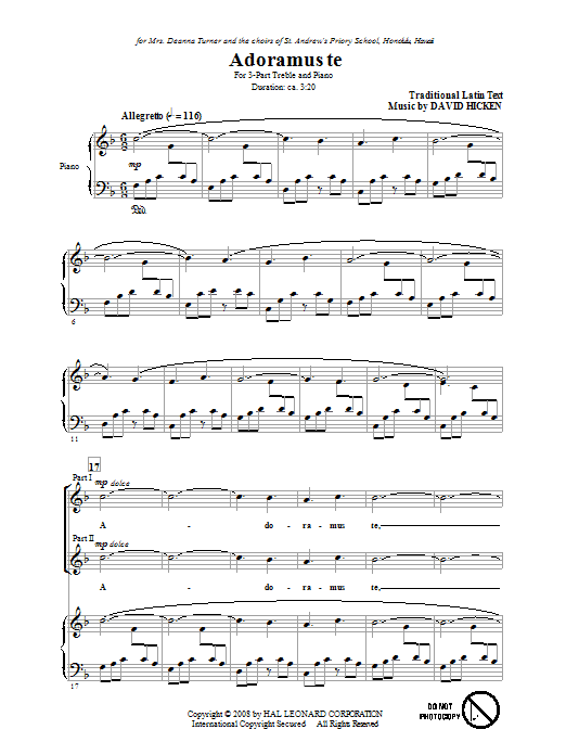 David Hicken Adoramus Te sheet music notes and chords. Download Printable PDF.