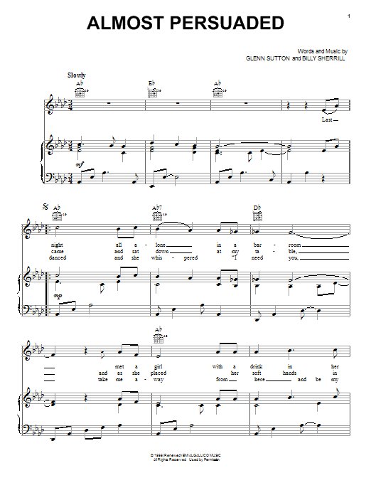 David Houston Almost Persuaded sheet music notes and chords. Download Printable PDF.