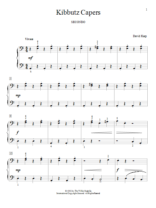 David Karp Kibbutz Capers sheet music notes and chords. Download Printable PDF.