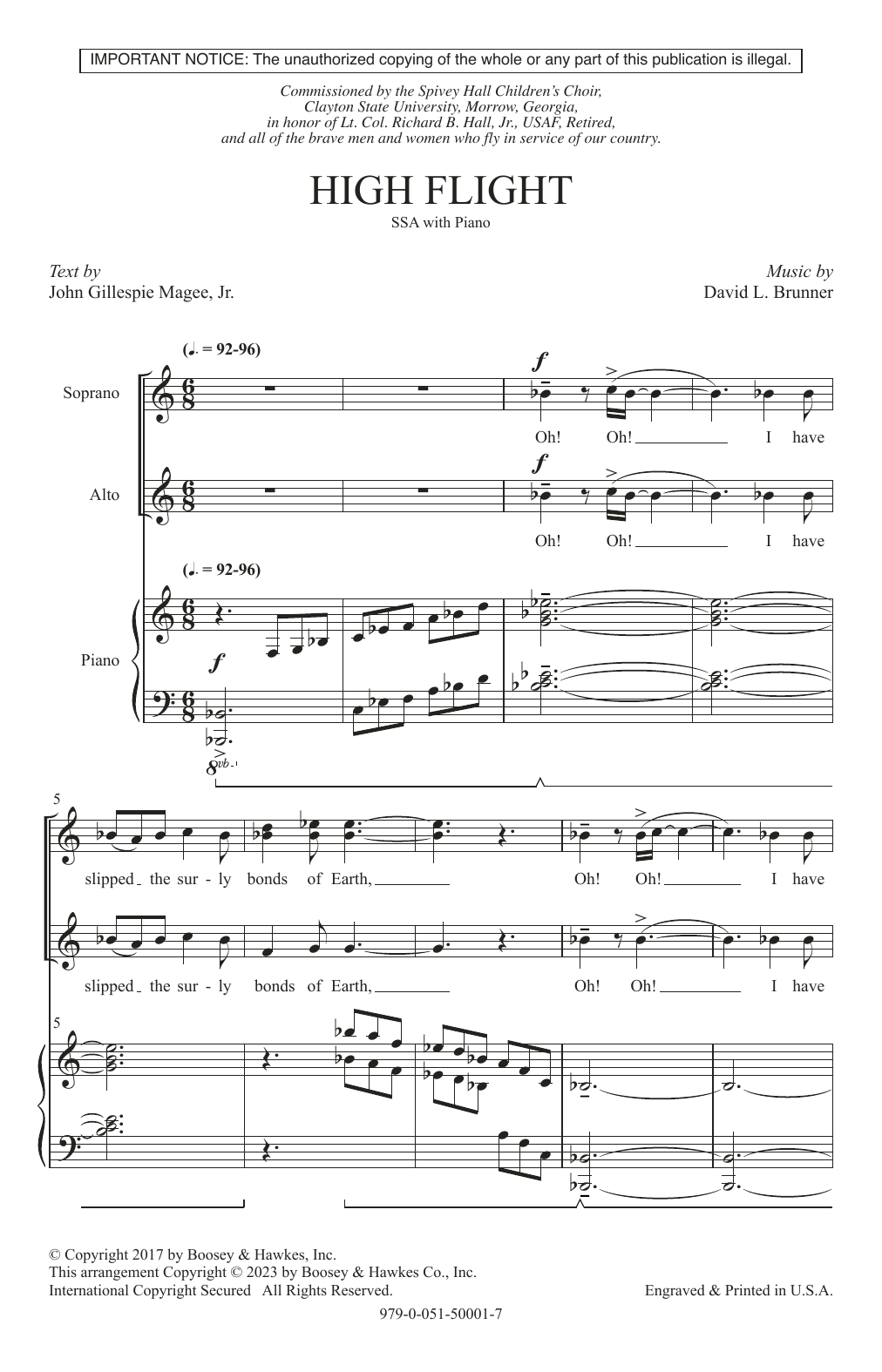 David L. Brunner High Flight sheet music notes and chords. Download Printable PDF.