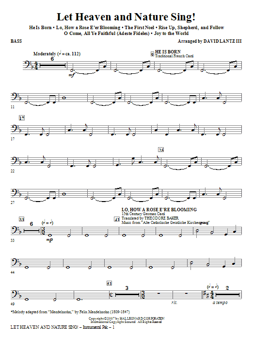 Learn to play David Lantz III Let Heaven And Nature Sing! - Bass sheet music for Choir Instrumental Pak in minutes. David Lantz III Let Heaven And Nature Sing! - Bass sheet music notes and chords. Download Printable PDF.