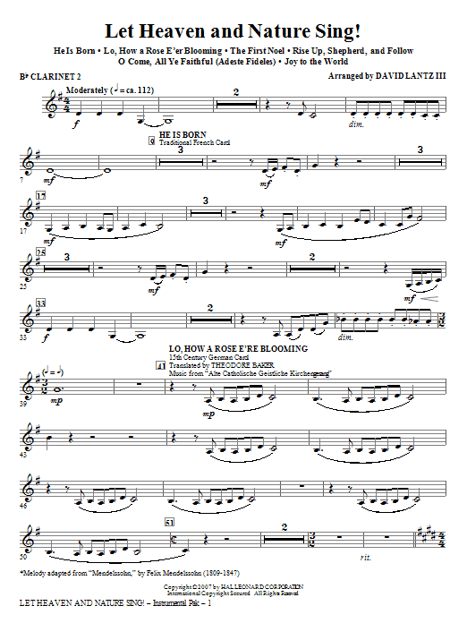 Learn to play David Lantz III Let Heaven And Nature Sing! - Bb Clarinet 2 sheet music for Choir Instrumental Pak in minutes. David Lantz III Let Heaven And Nature Sing! - Bb Clarinet 2 sheet music notes and chords. Download Printable PDF.