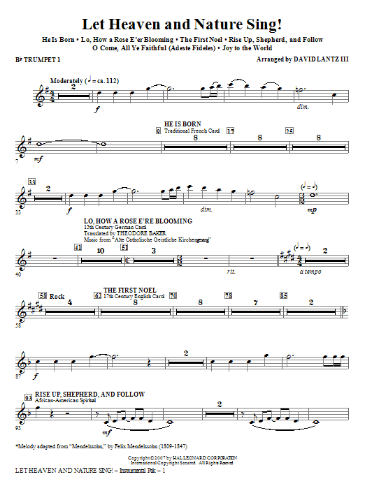 David Lantz Iii Let Heaven And Nature Sing Trumpet 1 Sheet Music Pdf Notes Chords Christmas Score Choir Instrumental Pak Download Printable Sku 2664