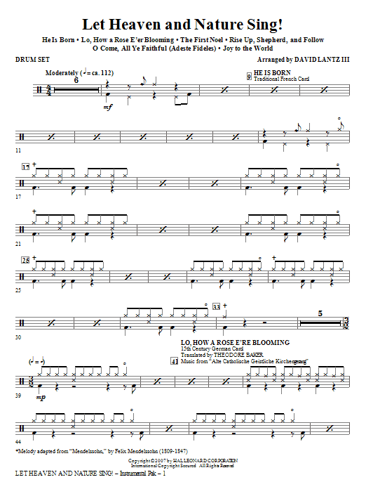 Learn to play David Lantz III Let Heaven And Nature Sing! - Drum Set sheet music for Choir Instrumental Pak in minutes. David Lantz III Let Heaven And Nature Sing! - Drum Set sheet music notes and chords. Download Printable PDF.