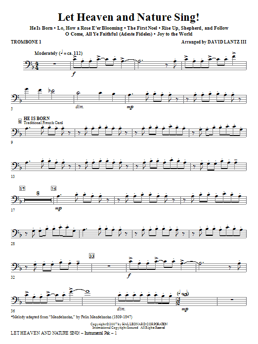 David Lantz Iii Let Heaven And Nature Sing Trombone 1 Sheet Music Pdf Notes Chords Christmas Score Choir Instrumental Pak Download Printable Sku 2667