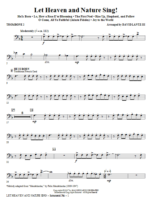 Learn to play David Lantz III Let Heaven And Nature Sing! - Trombone 2 sheet music for Choir Instrumental Pak in minutes. David Lantz III Let Heaven And Nature Sing! - Trombone 2 sheet music notes and chords. Download Printable PDF.