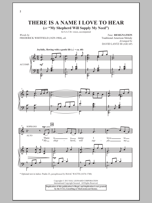 Learn to play David Lantz III There Is A Name I Love To Hear sheet music for SATB Choir in minutes. Price: 3.9900$ David Lantz III There Is A Name I Love To Hear sheet music notes and chords arranged for SATB Choir