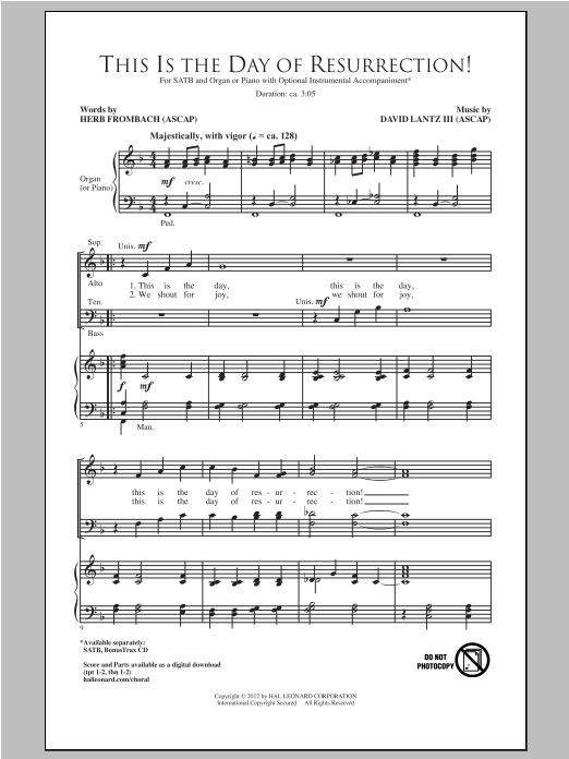 Learn to play David Lantz III This Is The Day Of Resurrection! sheet music for SATB Choir in minutes. Price: 3.9900$ David Lantz III This Is The Day Of Resurrection! sheet music notes and chords arranged for SATB Choir